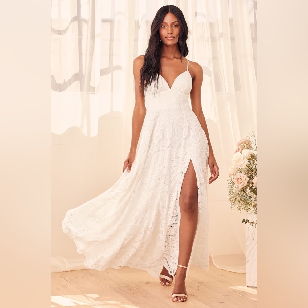 🌺 LULUS Essence of Love White Lace Sleeveless Maxi Dress NWT